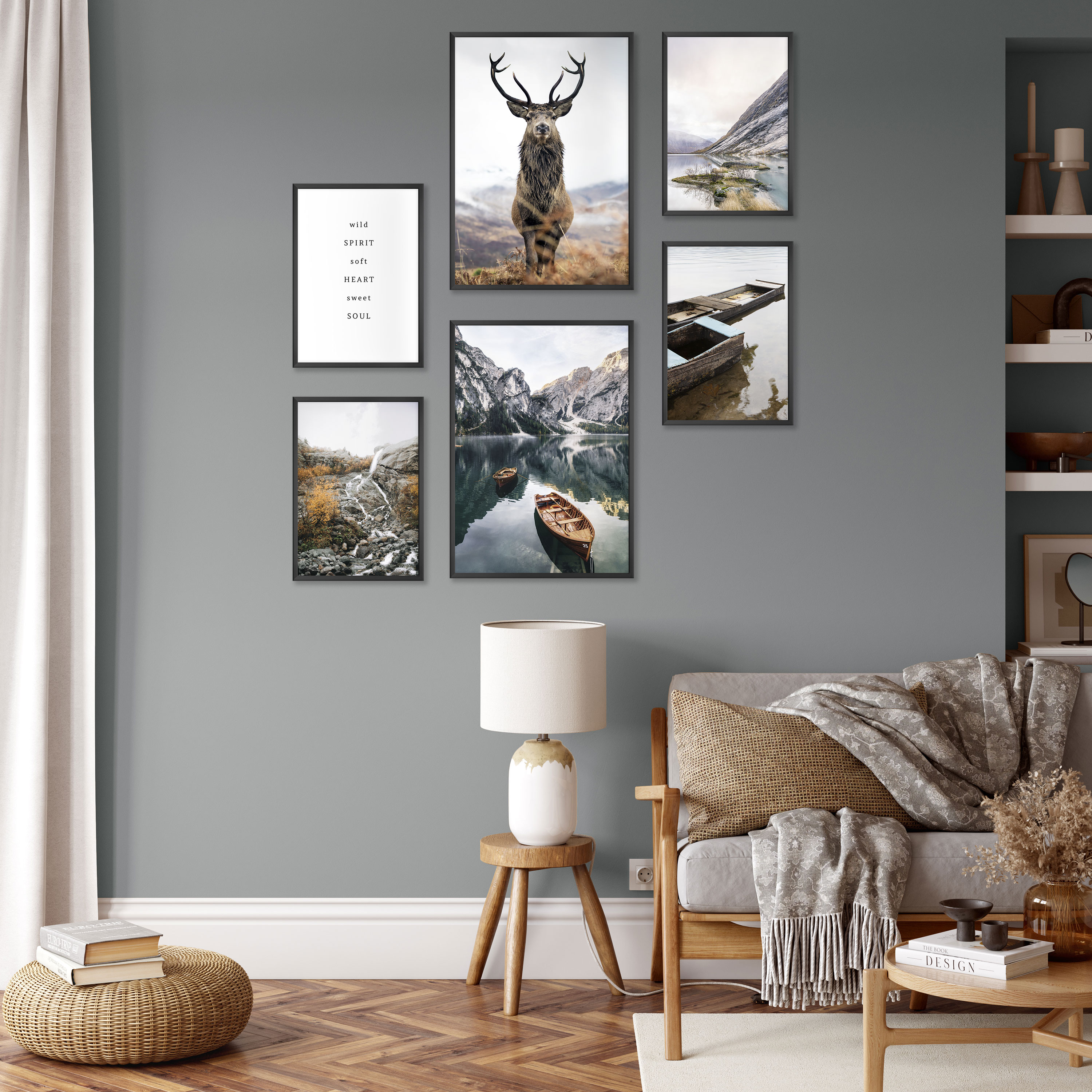 Lake Landscapes Deer Mountains POSTER SET WALL POSTER XXL MODERN PRINT |6  Series